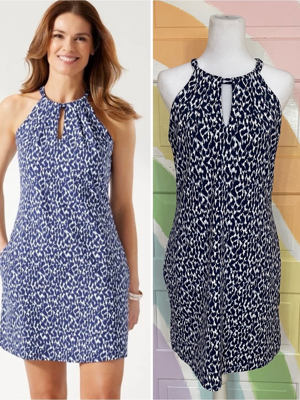 Tommy Bahama Aubrey IslandZone Halter Blue Cheetah Dress Sz XS 💚🎀